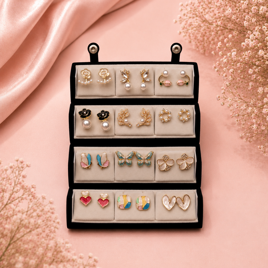 12 Earrings in Folding Box with Name