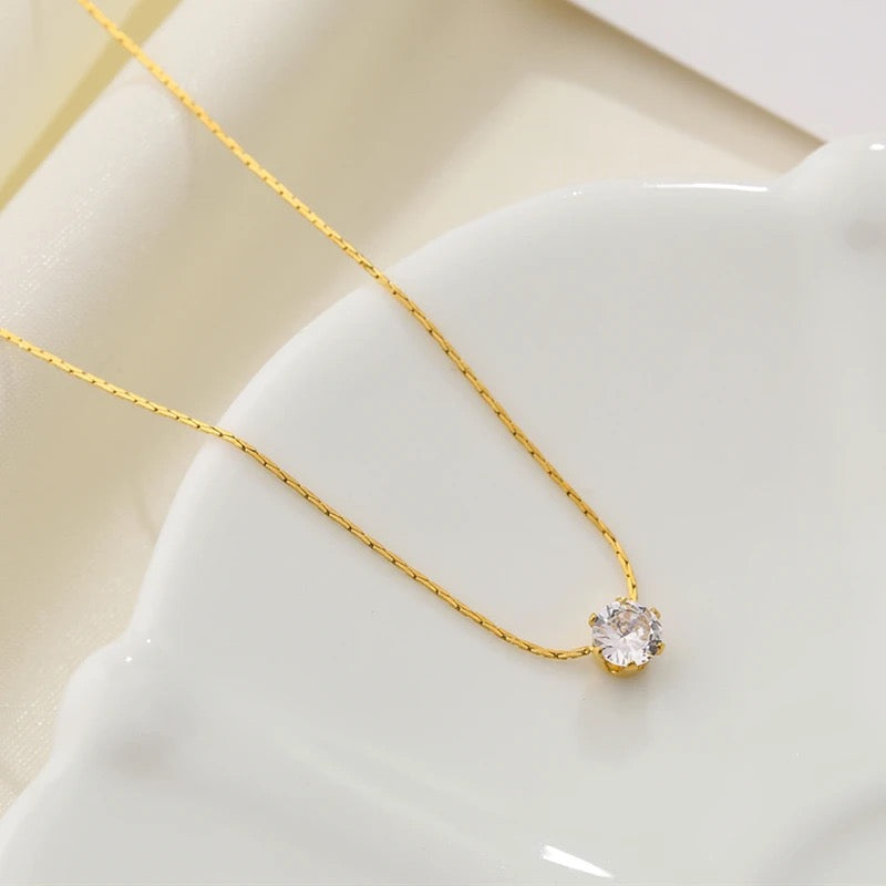 Dainty Solitaire Pendant - 18k Gold Plated