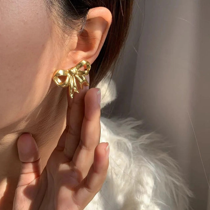 Chunky Bow Earrings - 18K Gold Plated