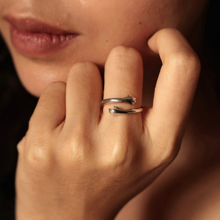 Silver Love Hugging Hand Ring