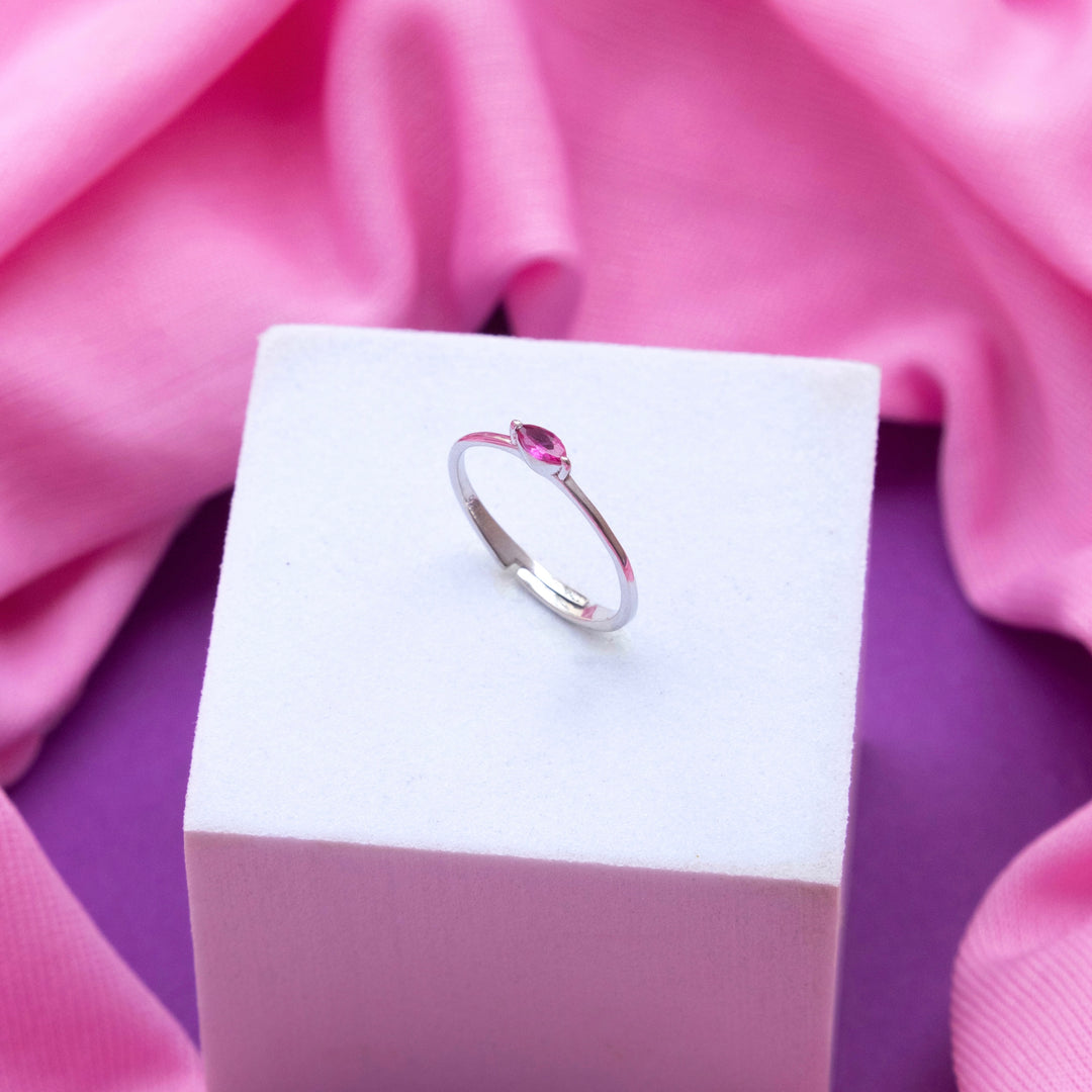 Minimal Pink Petal Sterling Silver Ring