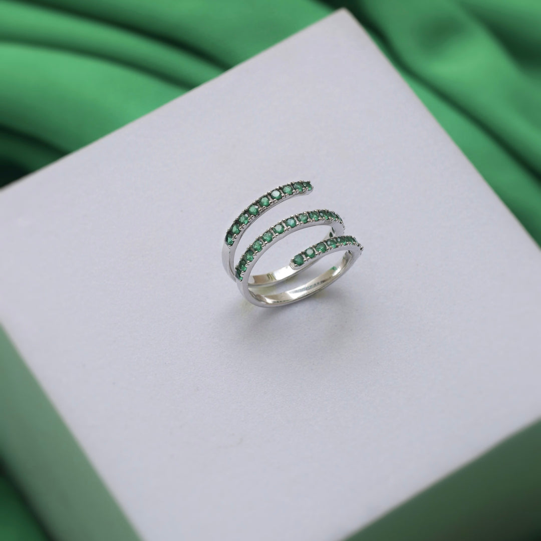 Spiral Green Zirconia Sterling Silver Ring