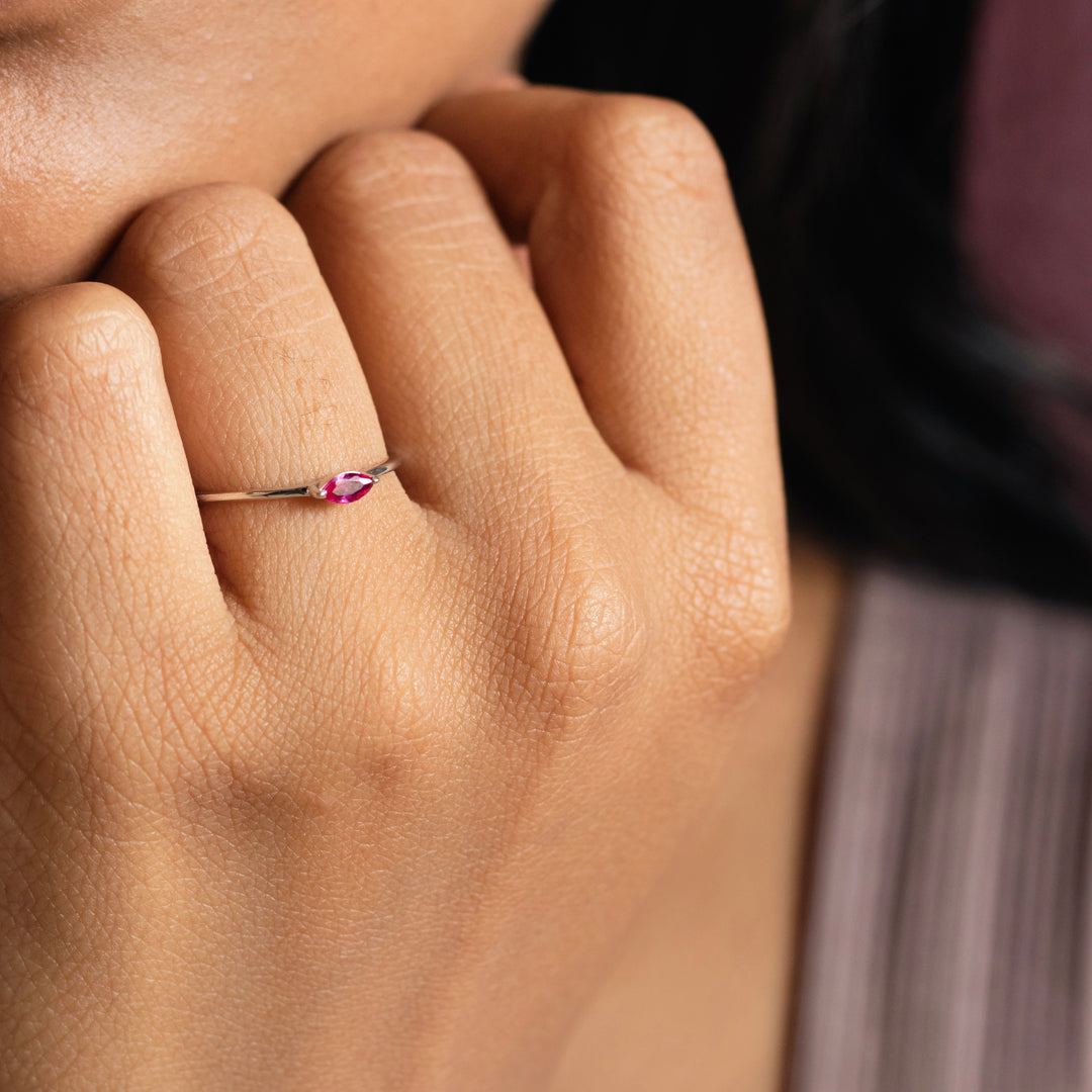 Minimal Pink Petal Sterling Silver Ring