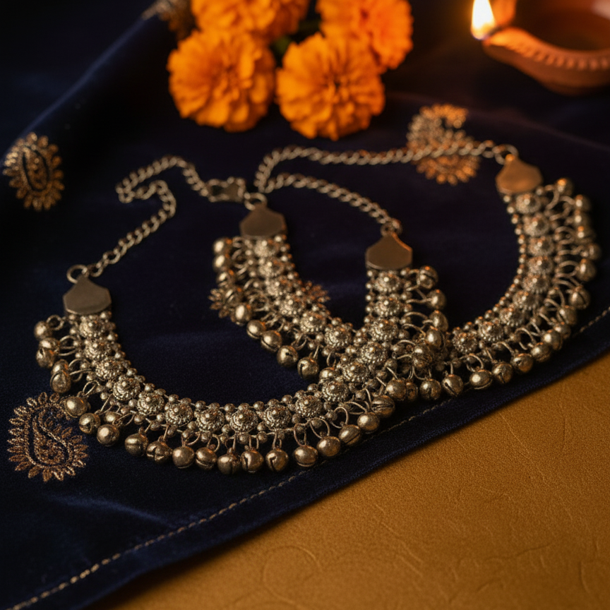 Oxidised Payal- Pair