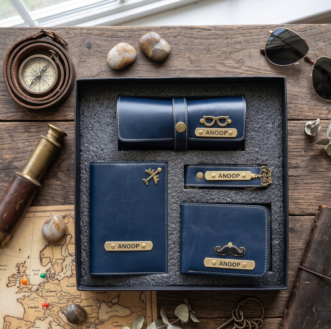 Personalised Men's Gift Set – Wallet, Eyewear Case, Keychain & Passport Cover