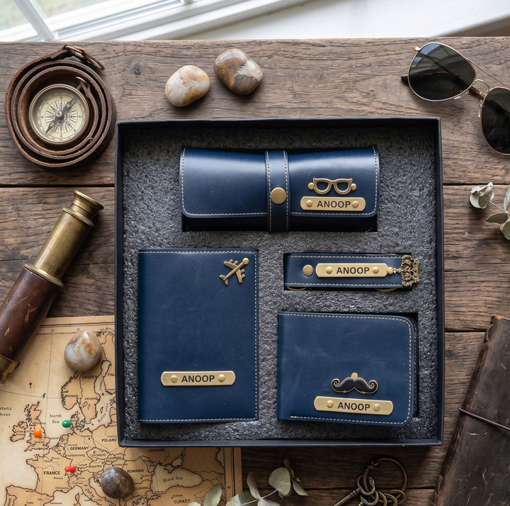 Personalised Men's Gift Set – Wallet, Eyewear Case, Keychain & Passport Cover