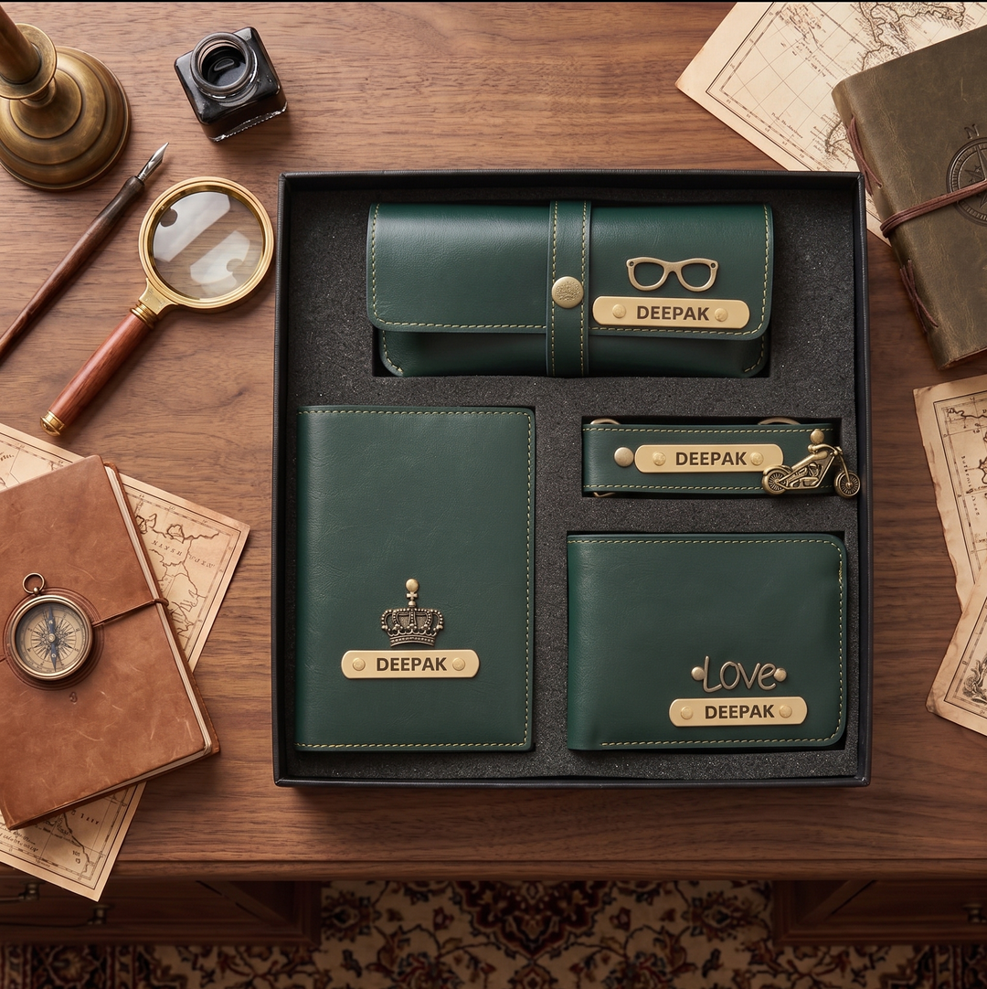 Personalised Men's Gift Set – Wallet, Eyewear Case, Keychain & Passport Cover