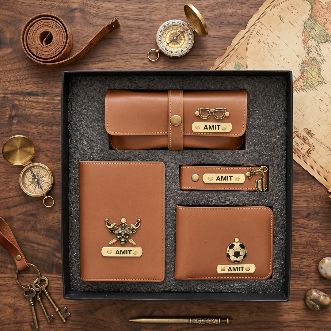Personalised Men's Gift Set – Wallet, Eyewear Case, Keychain & Passport Cover