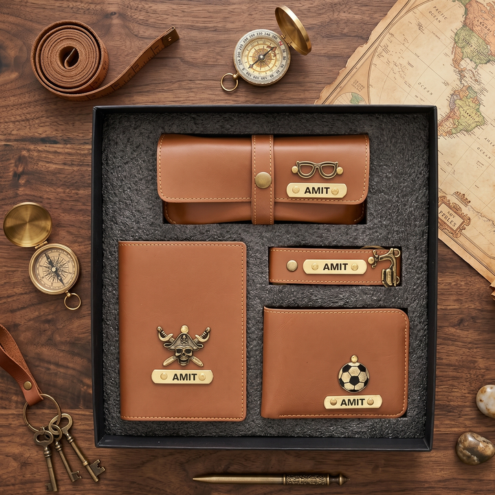 Personalised Men's Gift Set – Wallet, Eyewear Case, Keychain & Passport Cover