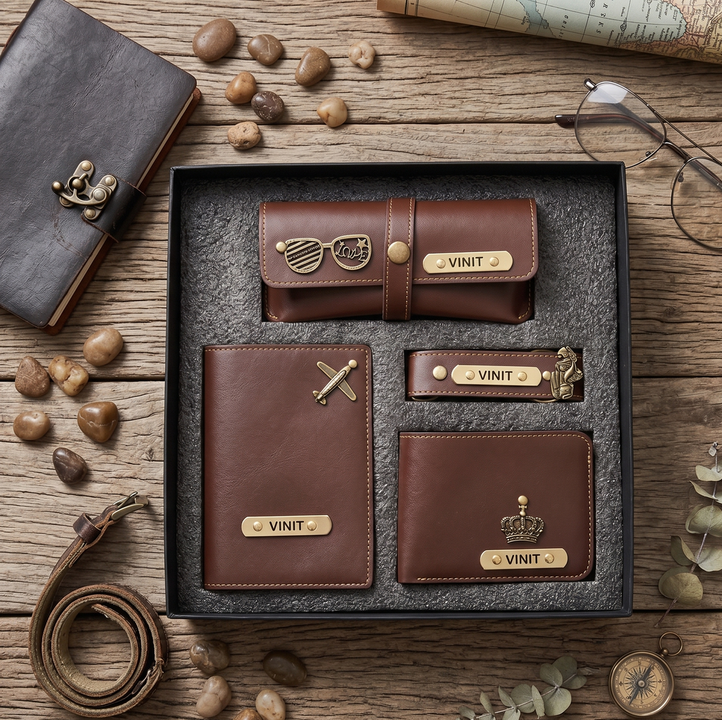 Personalised Men's Gift Set – Wallet, Eyewear Case, Keychain