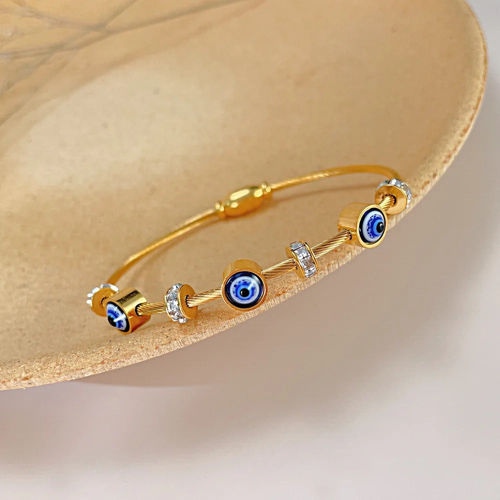 Evil Eye Bangle - 18K Gold Plated