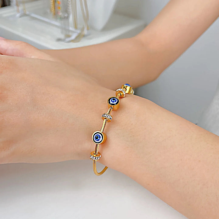 Evil Eye Bangle - 18K Gold Plated