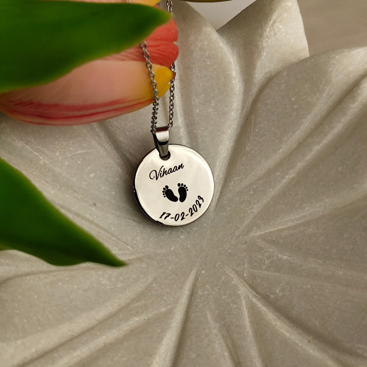 Engraved Baby Feet Pendant With Name & DOB