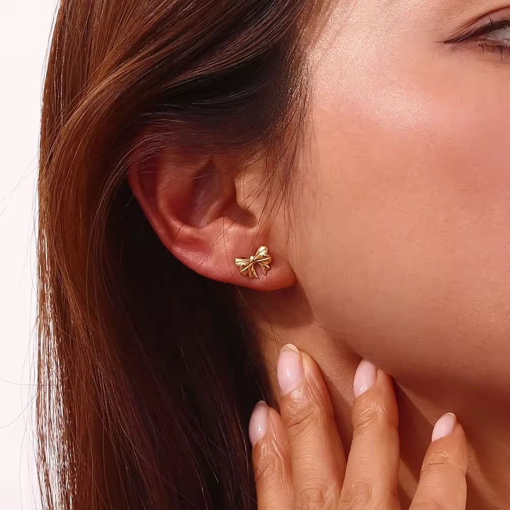 Bow Pendant and Studs Set - 18K Gold Plated