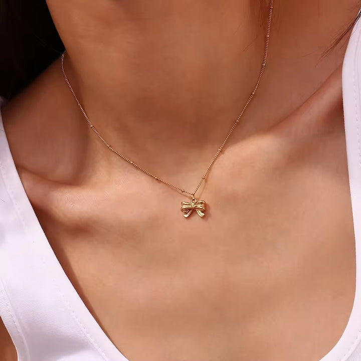 Bow Pendant and Studs Set - 18K Gold Plated