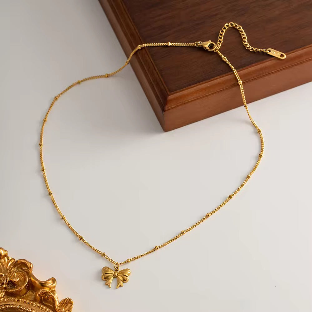 Bow Pendant and Studs Set - 18K Gold Plated