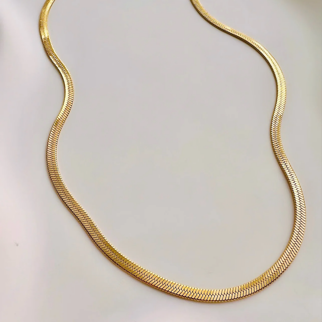 Flat Snake Chain Necklace - 18k Gold Plated
