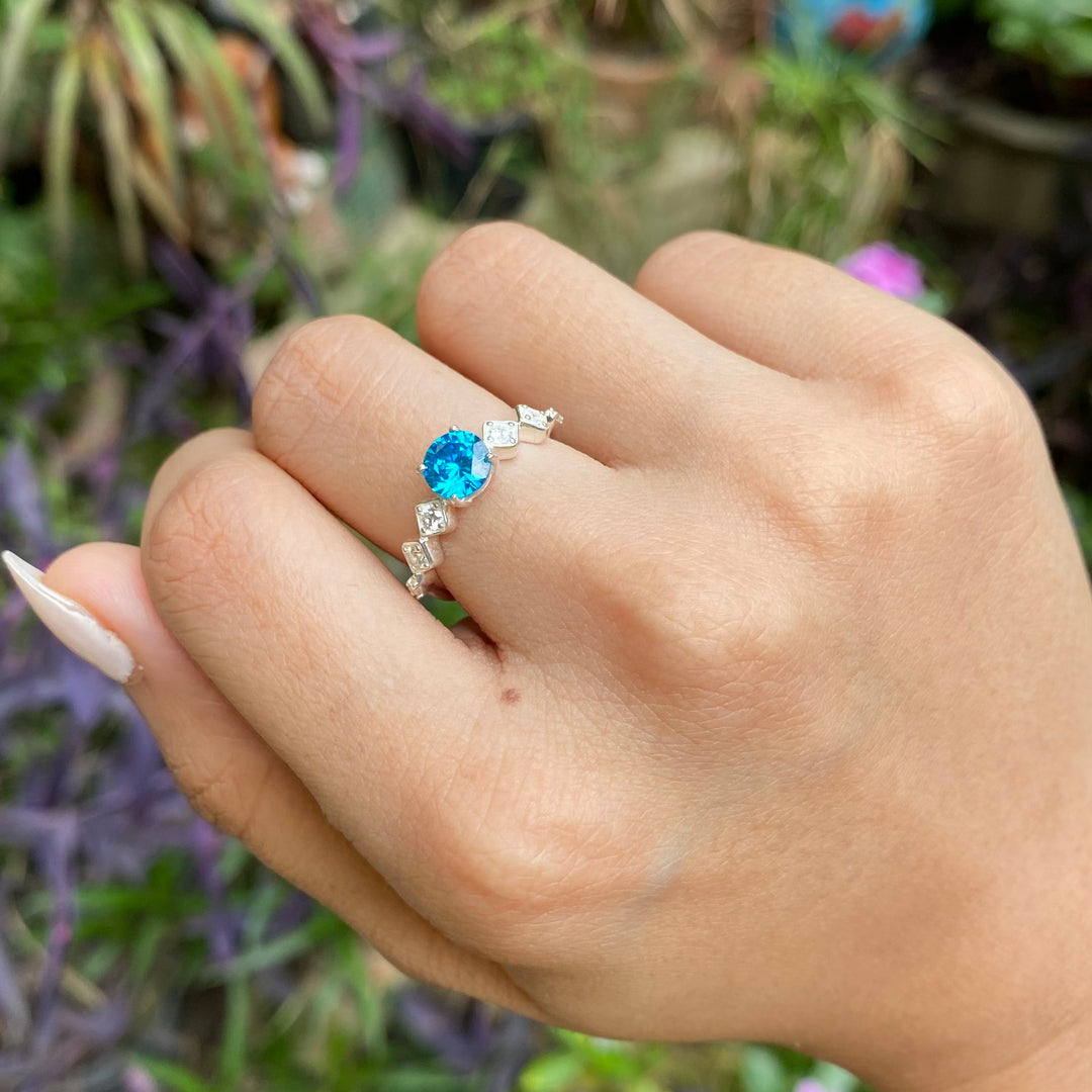 Crystal Blue Zircon Sterling Silver Ring