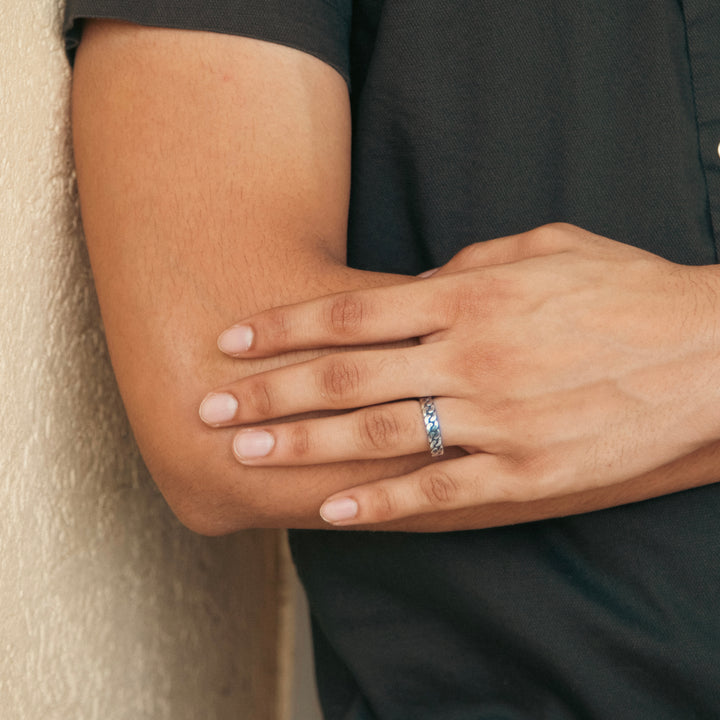 Oxidised Cuban Sterling Silver Ring For Him