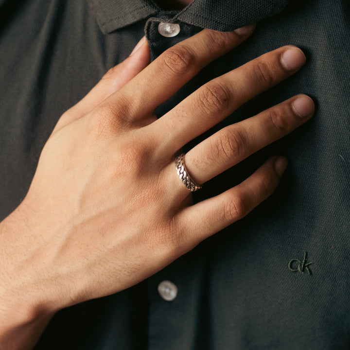 Oxidised Cuban Sterling Silver Ring For Him